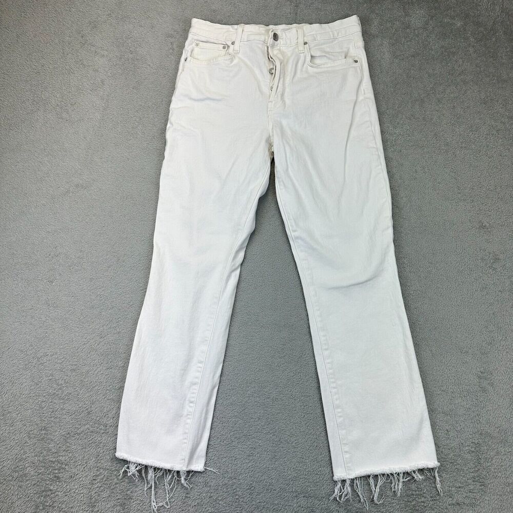 Frank and Eileen Jeans Womens 30 White Cork Everyday Straight Crop Raw Hem Denim